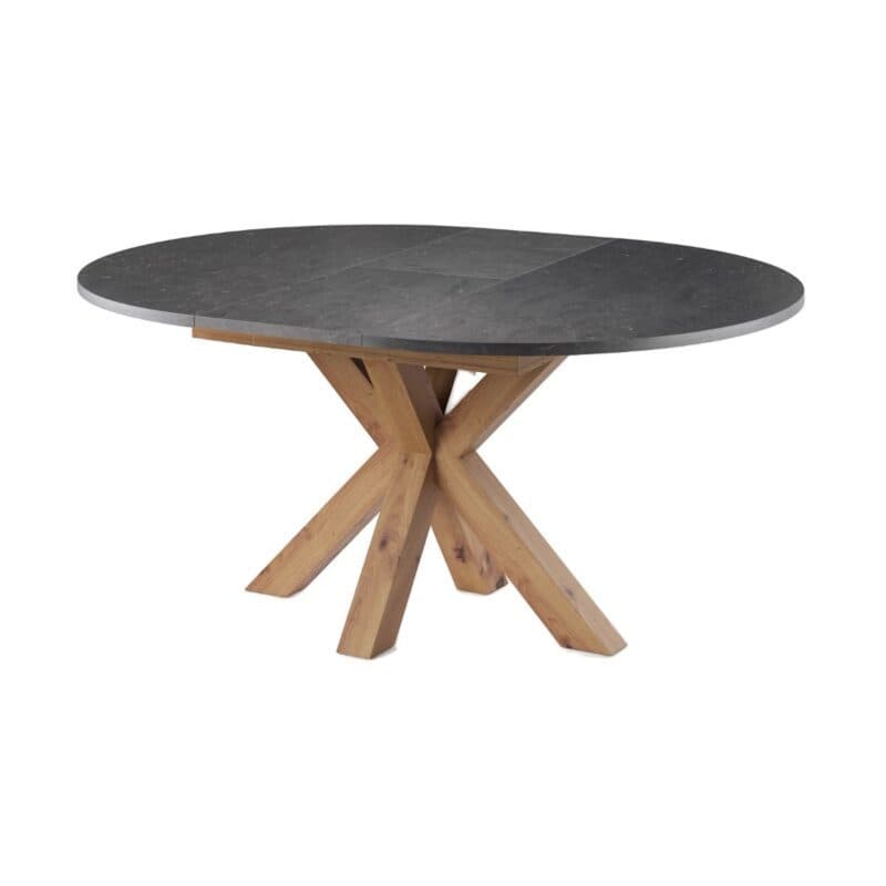Set one by Musterring Ausziehtisch mit Platte in Keramik Nachbildung schwarz und Gestell in Asteiche Artisan Nachbildung - Perspektivansicht ausgezogen