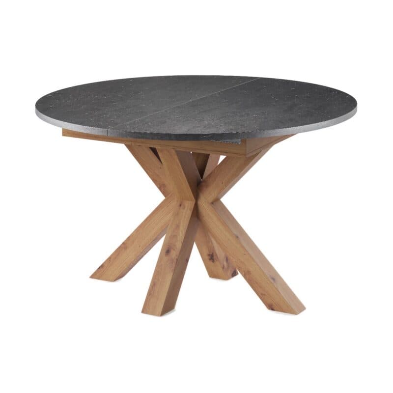 Set one by Musterring Ausziehtisch mit Platte in Keramik Nachbildung schwarz und Gestell in Asteiche Artisan Nachbildung - Perspektivansicht