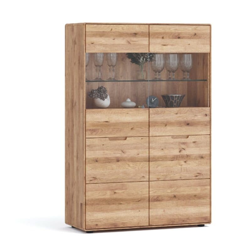 Liadomo Genua Highboardvitrine aus Wildeiche – Perspektivansicht