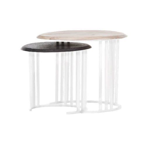 Trendstore „Gatch“ Beistelltisch-Set-weiss-mit-2-verschiedenen-Platten