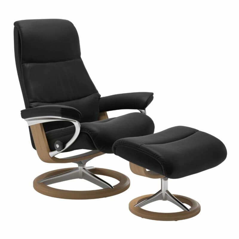 Stressless „View“ Sessel mit Hocker in Leder „Paloma“ Black - Gestell Eiche