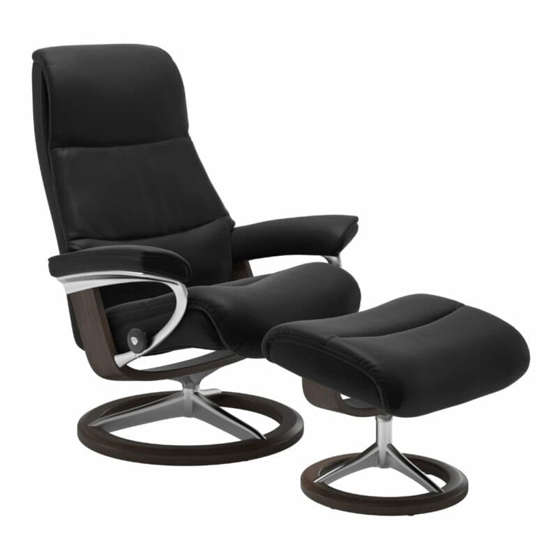 Stressless „View“ Sessel mit Hocker in Leder „Paloma“ Black - Gestell Wenge
