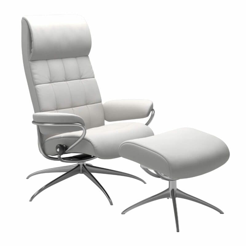 Stressless London Sessel High Back mit Hocker in Leder Batick snow – Gestell chrom