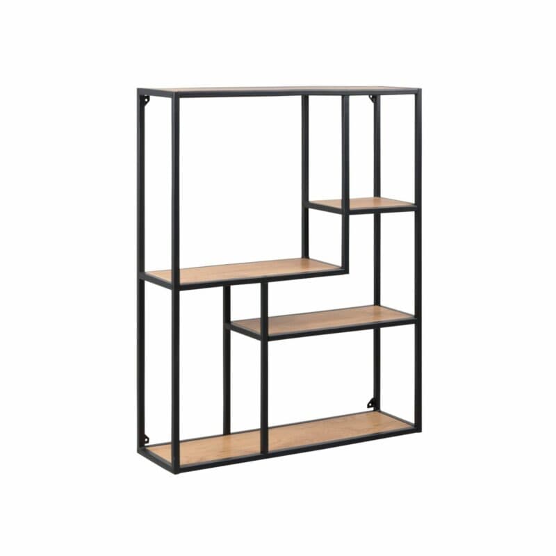 Trendstore „Auroa“ Regal assymetrisch mit drei Böden aus MDF Wildeiche-Nachbildung mit schwarzem Metallgestell