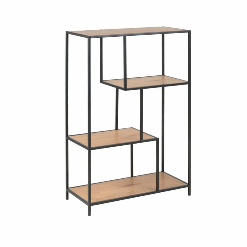 Trendstore „Auroa“ Standregal mit zwei Böden aus MDF Wildeiche-Nachbildung mit schwarzem Metallgestell