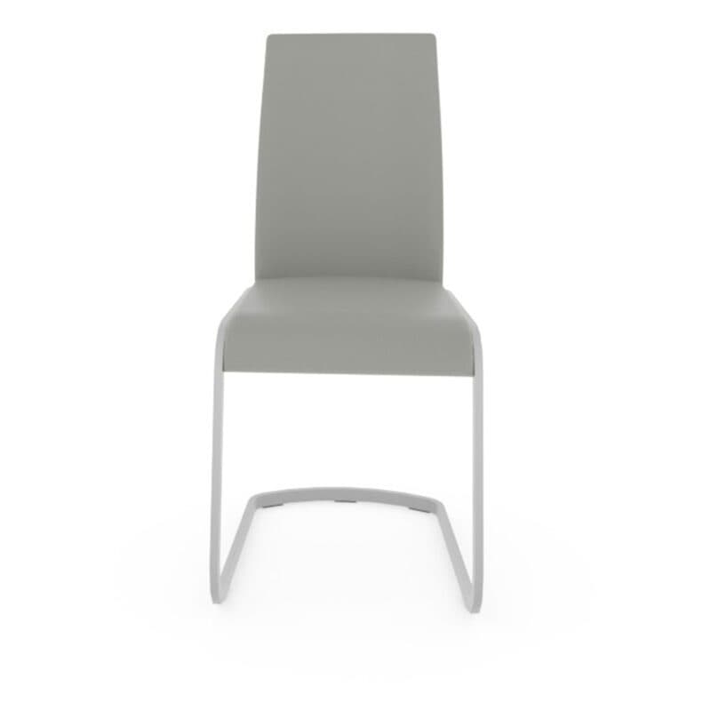 Team 7 F1 Freischwinger ohne Armlehne in Lerder 71667 hellgrau und Gestell in verchromt glänzend.