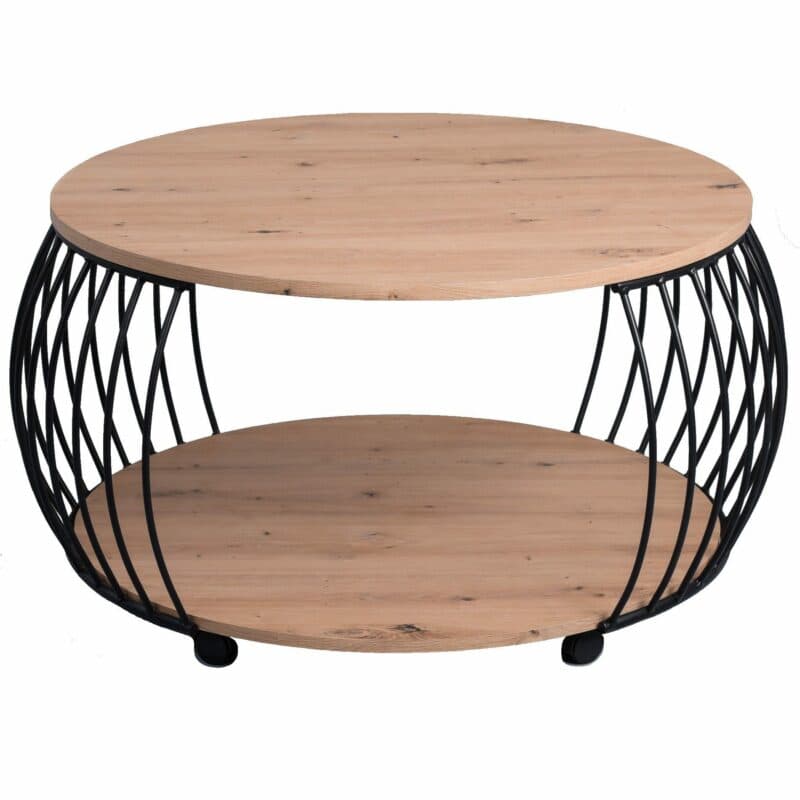 Trendstore Couchtisch „Maceo” mit einer Tischplatte aus MDF Dekor Artisaneiche Nachbildung, Gestell aus schwarzem Metall mit Rollen