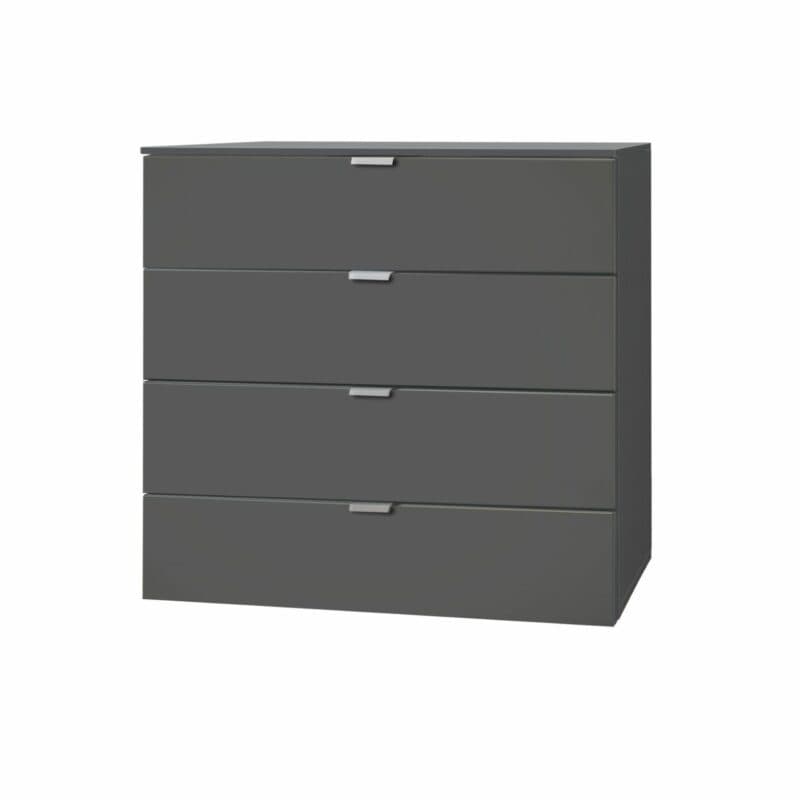 Kommode „Edition” mit Korpus und Front in Graphit, Griffen in Alufarben sowie 4 Schubkästen.