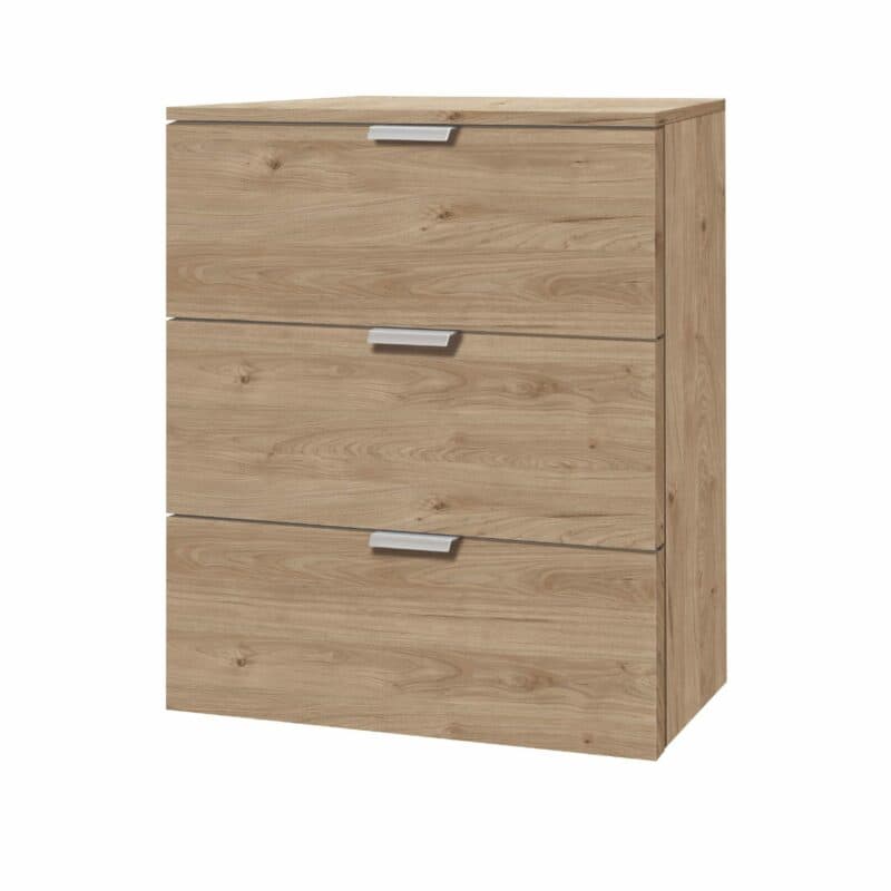 Nachtkommode „Edition” mit Korpus und Front in Jackson Eiche Nachbildung, Griffen in Alufarben und drei Schubkästen