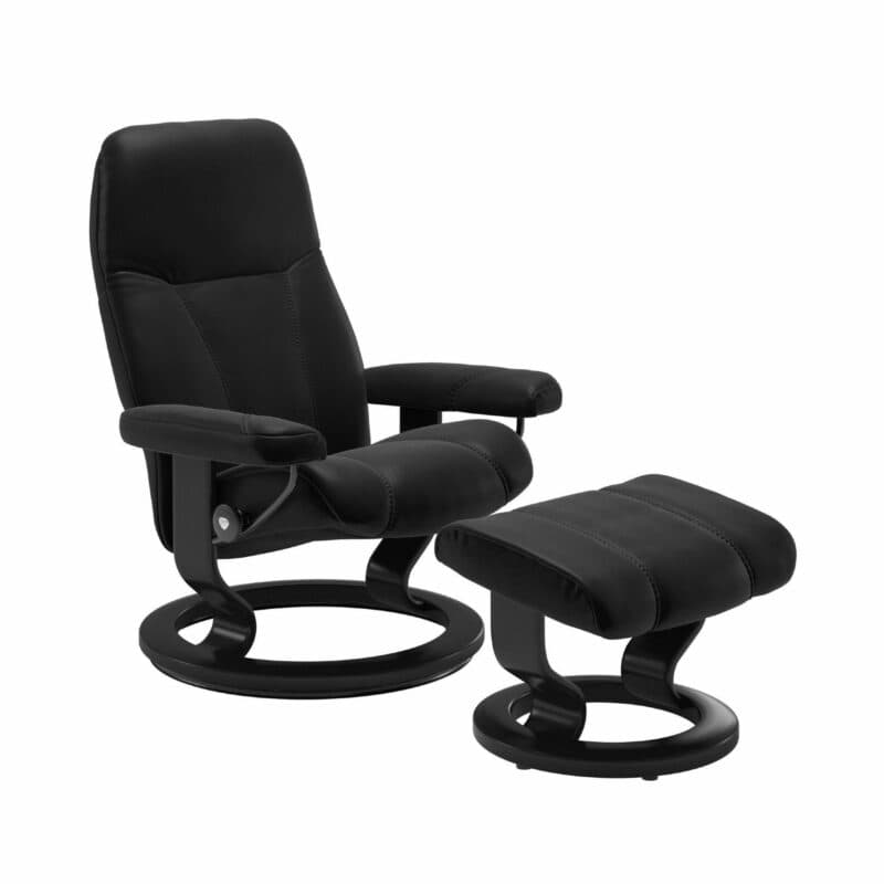 Stressless Consul Classic Sessel mit Lederbezug Batick Black und Gestell in Holzfarbe Schwarz