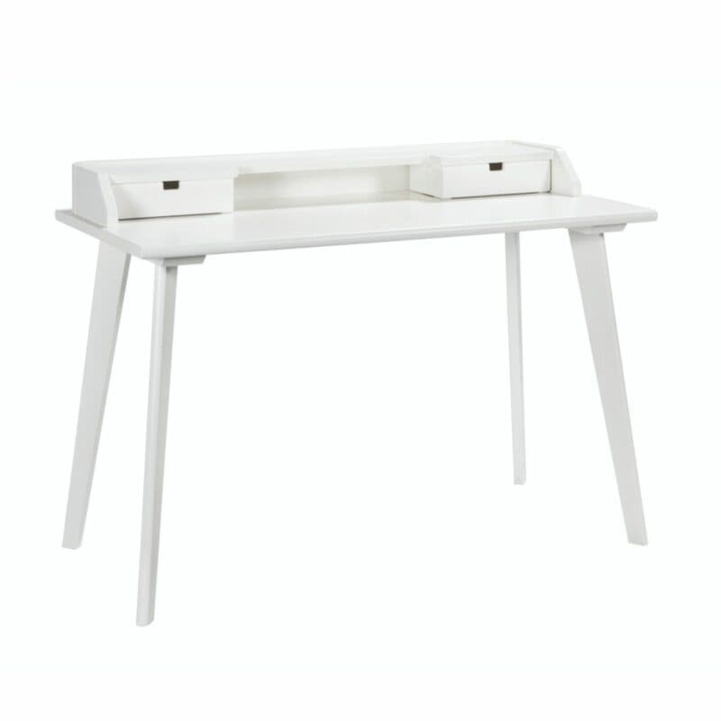 Sekretär „Aska” in Buche weiß deckend lackiert mit zwei Schubladen