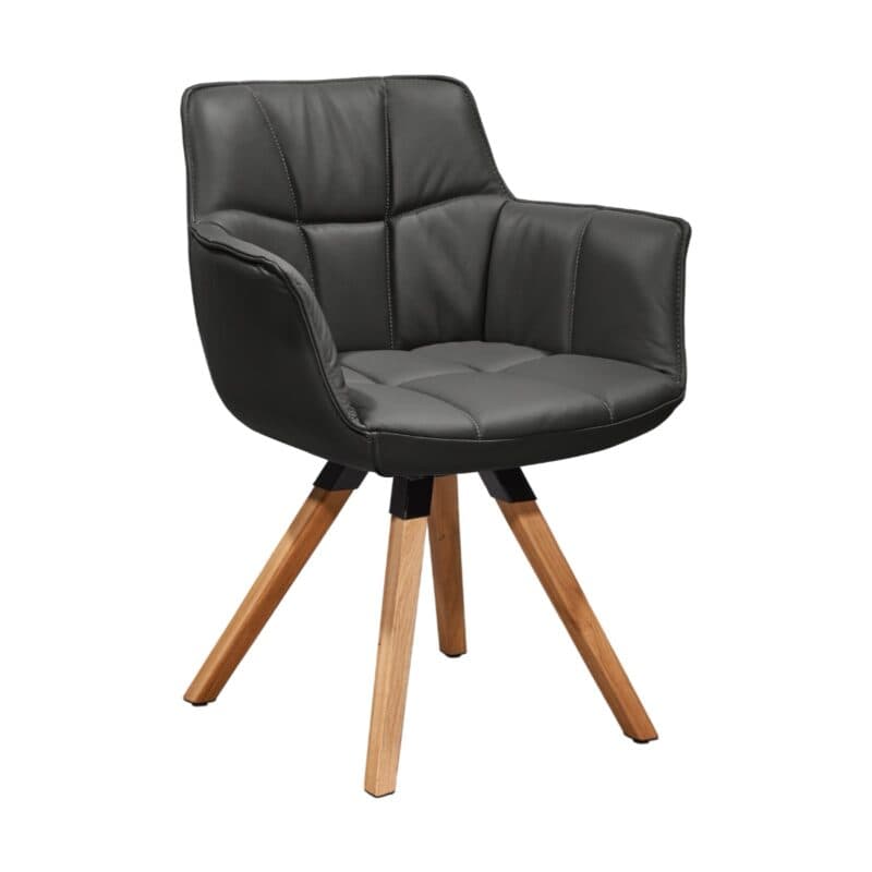 Musterring Tamina Schalensessel in Bezug Leder Florenz schwarz mit Stativgestell aus Wildeiche.