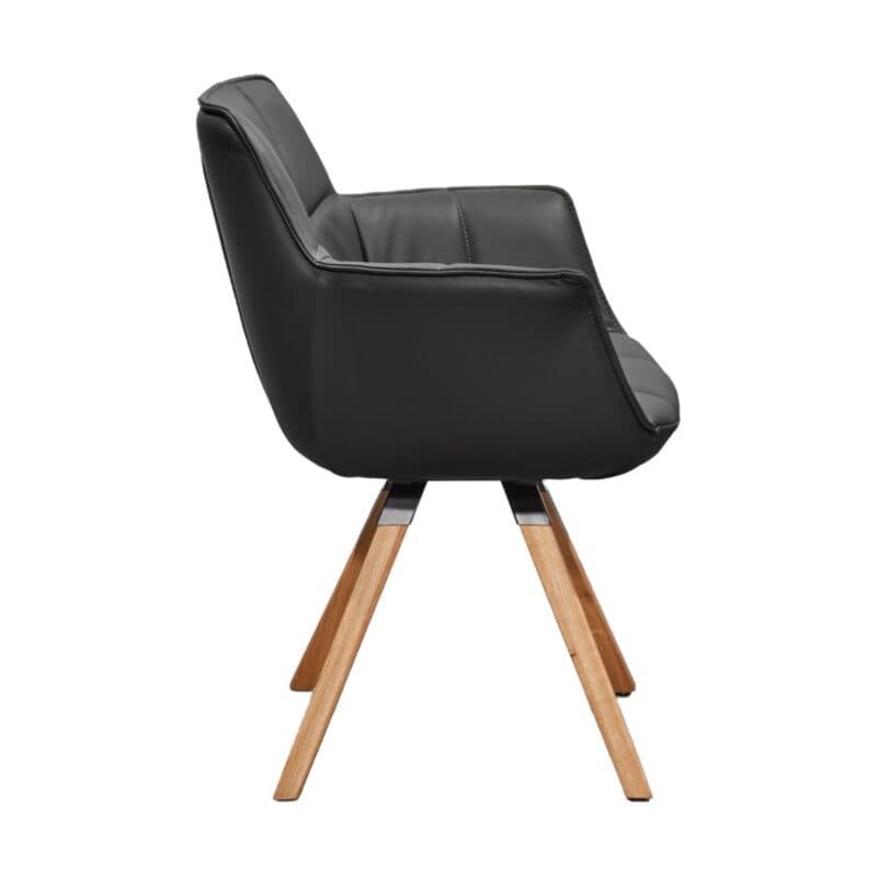 Musterring Tamina Schalensessel in Bezug Leder Florenz schwarz mit Stativgestell aus Wildeiche.