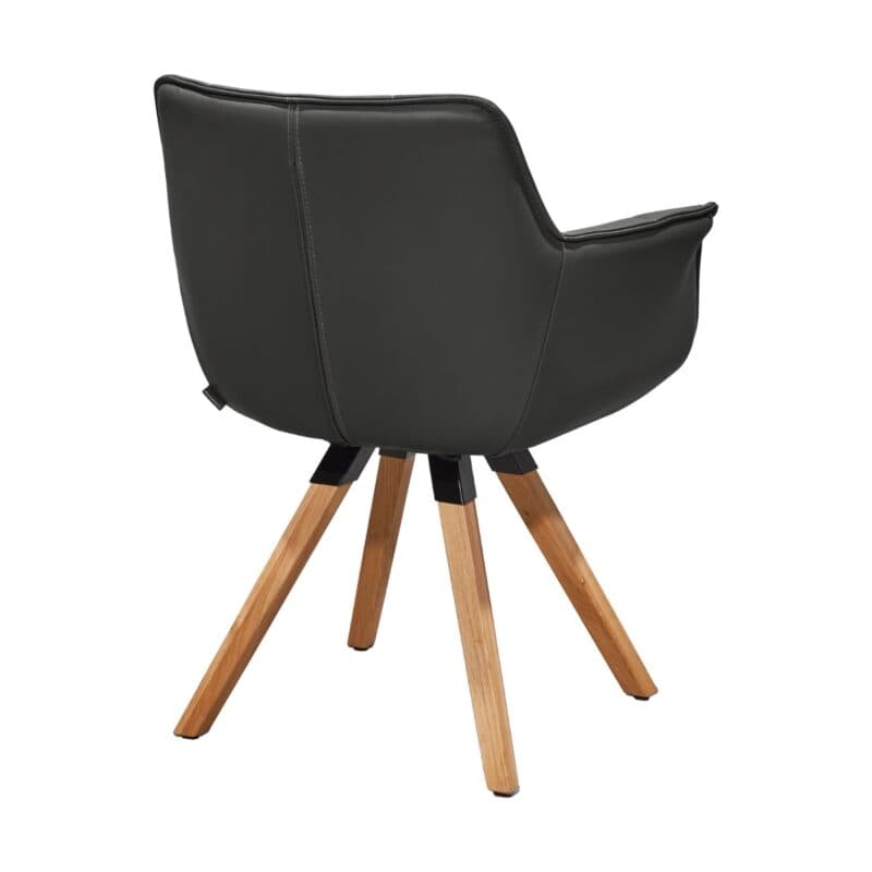 Musterring Tamina Schalensessel in Bezug Leder Florenz schwarz mit Stativgestell aus Wildeiche.