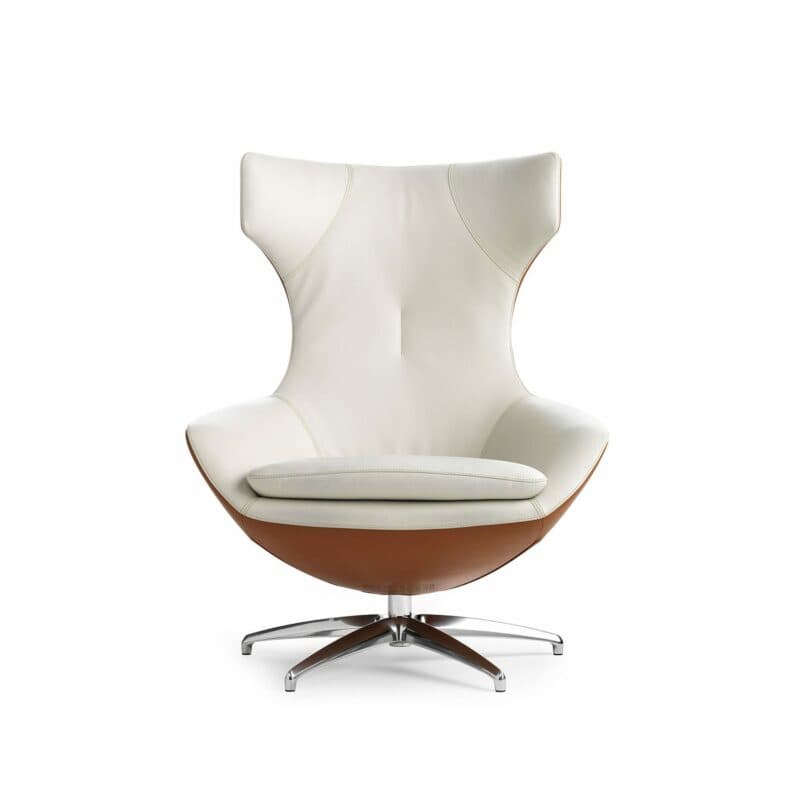 Leolux Caruzzo Sessel mit Bezug aus Leder in Weiß und Cognac - fronal