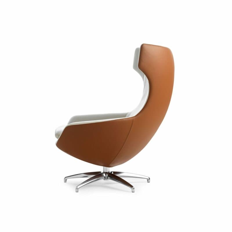Leolux Caruzzo Sessel mit Bezug aus Leder in Weiß und Cognac - seitlich