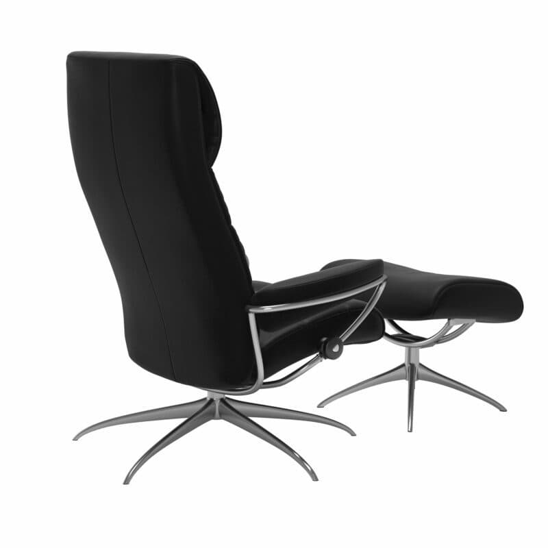 Stressless London Sessel High Back mit Hocker schwarz – Schrägansicht