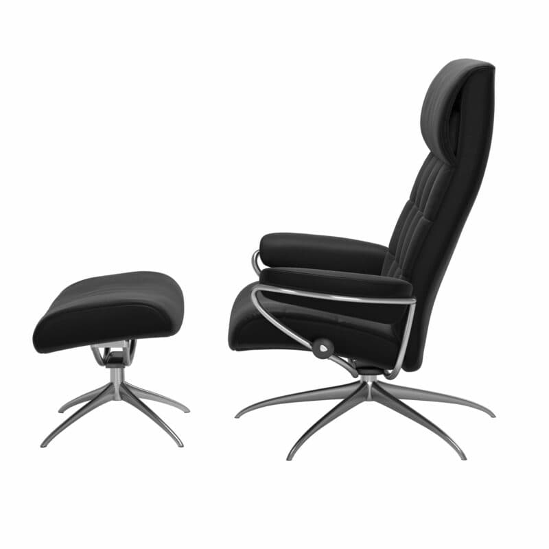 Stressless London Sessel High Back mit Hocker schwarz – Seitenansicht