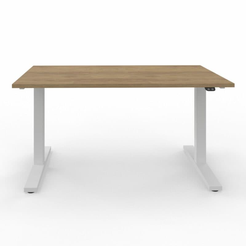 Nowy Styl eUP2 elektromotorischer Steh- und Sitzarbeitstisch – Tischplatte NZ Natural Hickory und Gestell weiß
