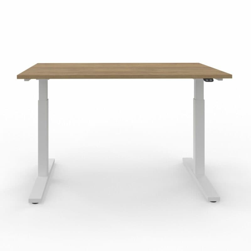 Nowy Styl eUP2 elektromotorischer Steh- und Sitzarbeitstisch – Tischplatte NZ Natural Hickory und Gestell weiß