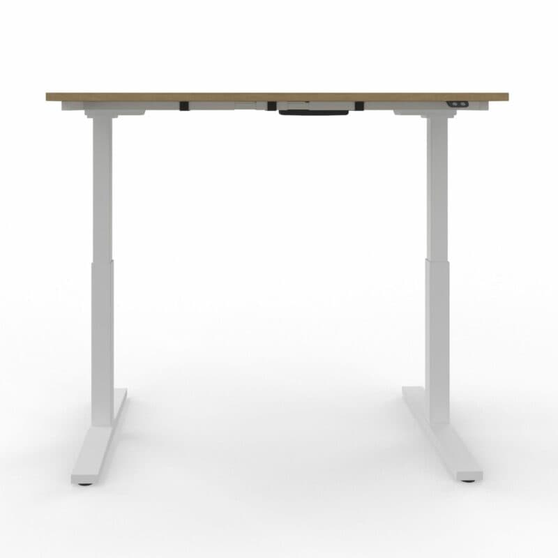 Nowy Styl eUP2 elektromotorischer Steh- und Sitzarbeitstisch – Tischplatte NZ Natural Hickory und Gestell weiß