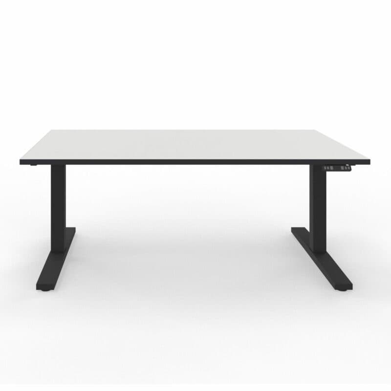 Nowy Styl eUP3 elektromotorischer Steh- und Sitzarbeitstisch – Tischplatte weiß Gestell schwarz und Tischkante schwarz