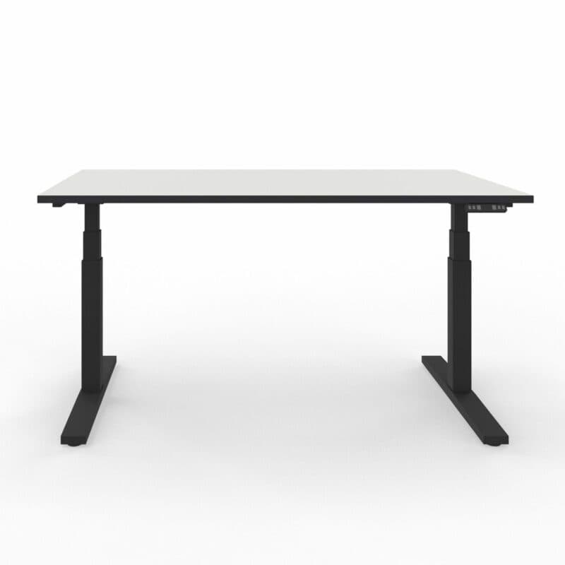 Nowy Styl eUP3 elektromotorischer Steh- und Sitzarbeitstisch – Tischplatte weiß Gestell schwarz und Tischkante schwarz