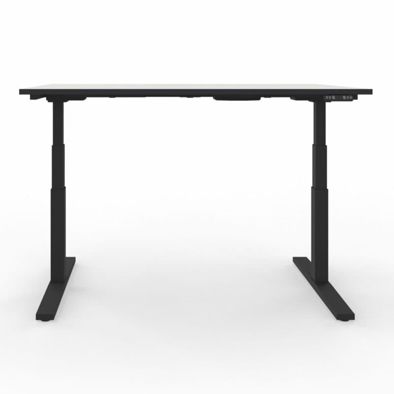 Nowy Styl eUP3 elektromotorischer Steh- und Sitzarbeitstisch – Tischplatte weiß Gestell schwarz und Tischkante schwarz