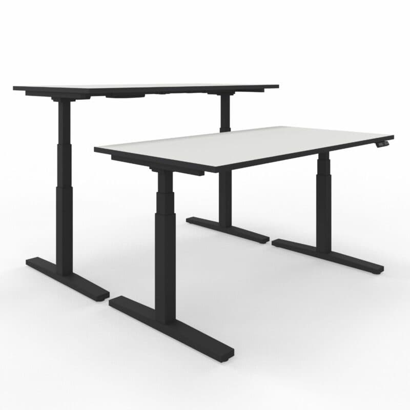 Nowy Styl eUP3 elektromotorischer Steh- und Sitzarbeitstisch – Tischplatte weiß Gestell schwarz und Tischkante schwarz