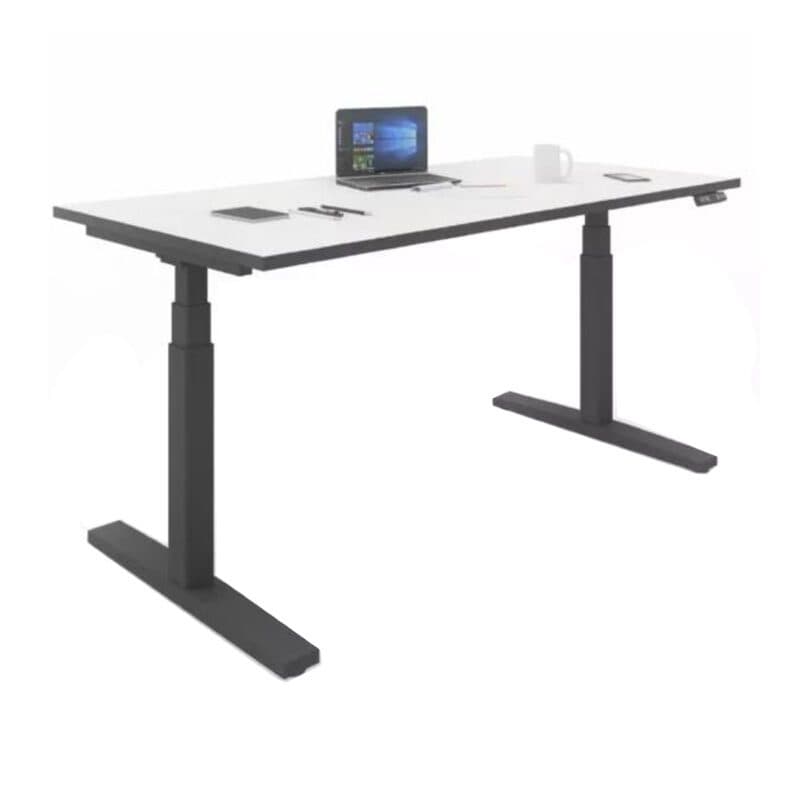 Nowy Styl eUP3 elektromotorischer Steh- und Sitzarbeitstisch – Tischplatte weiß Gestell schwarz und Tischkante schwarz