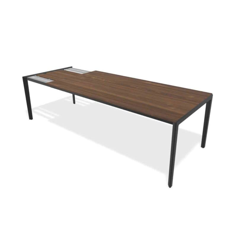 Team 7 Tak Auszugstisch mit Tischplatte in Nussbaum und Gestell schwarz matt zeigt Ausziehfunktion