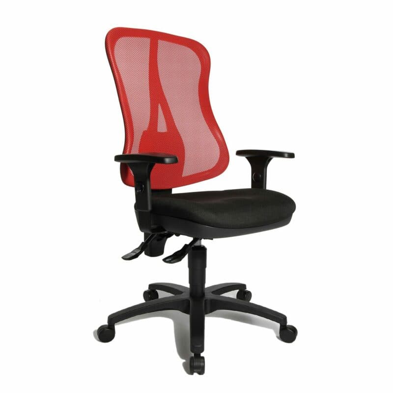 Topstar „Ergo Work 35“ Drehstuhl mit Bezug in Schwarz-Rot in frontaler Ansicht.