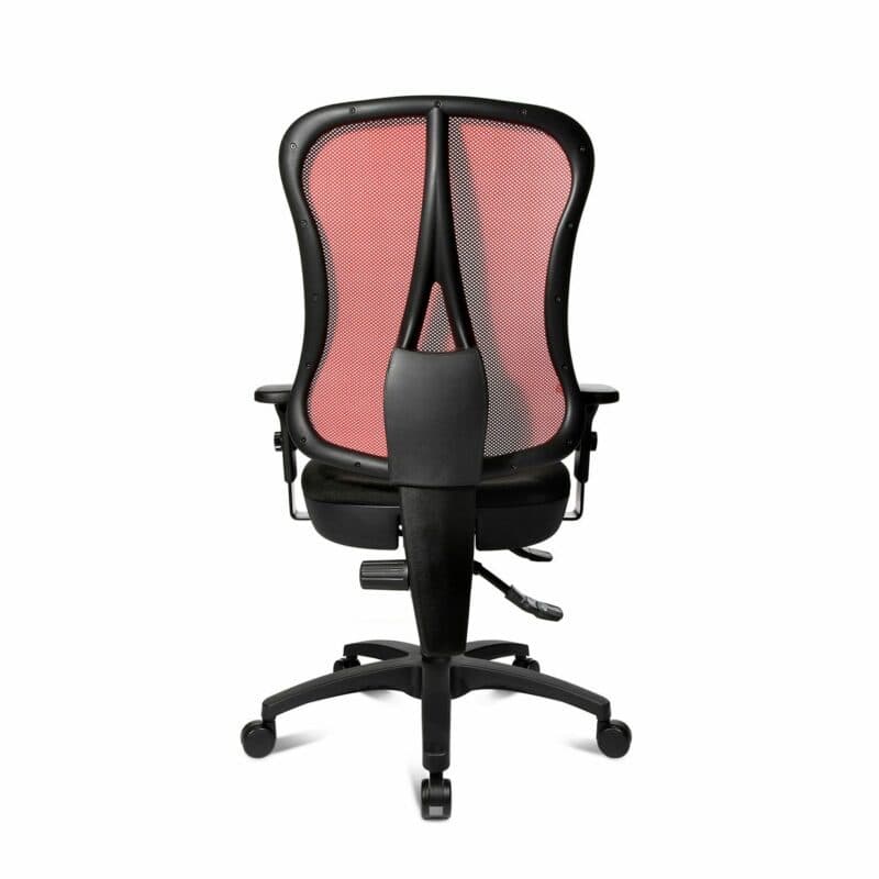 Topstar „Ergo Work 35“ Drehstuhl mit Bezug in Schwarz-Rot in Rückansicht.
