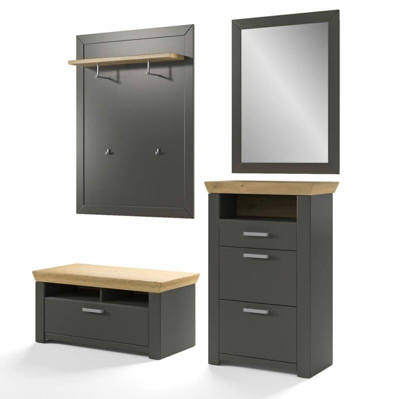 set one by Musterring GA-70 Kombination mit Deckplatte in Artisan Eiche Nachbildung und Korpus in Dekor Grau Anthrazit in seitlich frontaler Ansicht