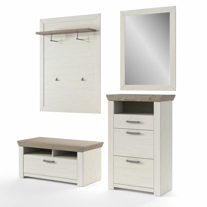 set one by Musterring GA-70 Kombination mit Deckplatte in Eiche Nelson Nachbildung und Korpus in Dekor Pino Aurelio in seitlich frontaler Ansicht