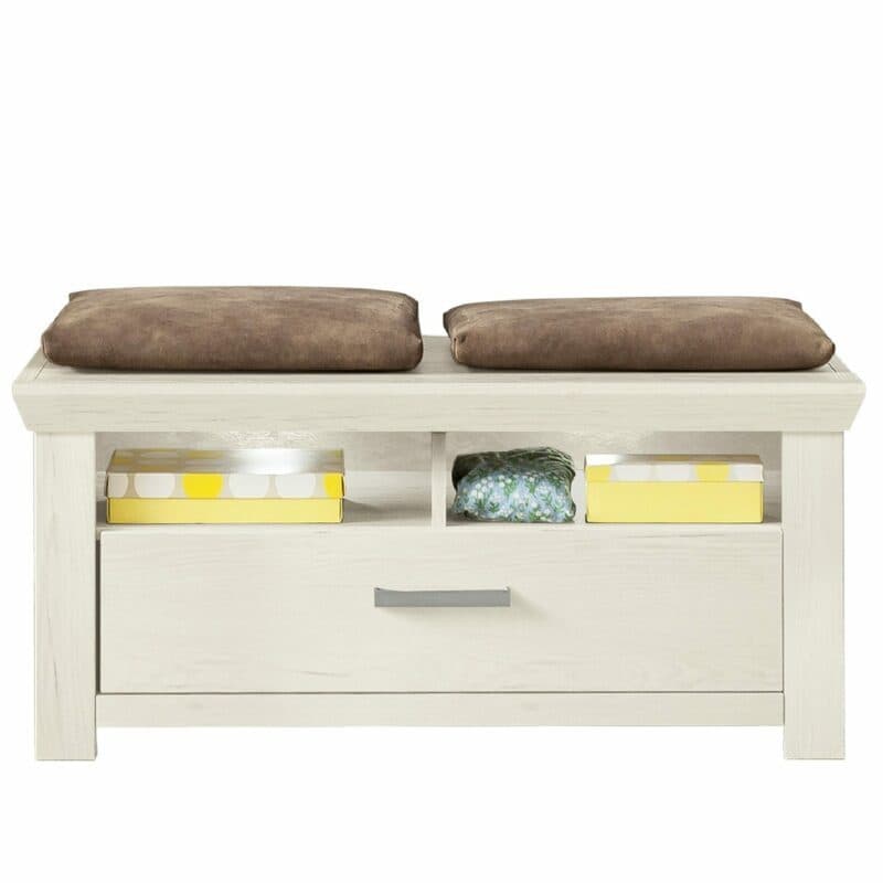 set one by Musterring „York-Dielen“ Sitzkissen mit Bezug Montana Stone in frontaler Ansicht.