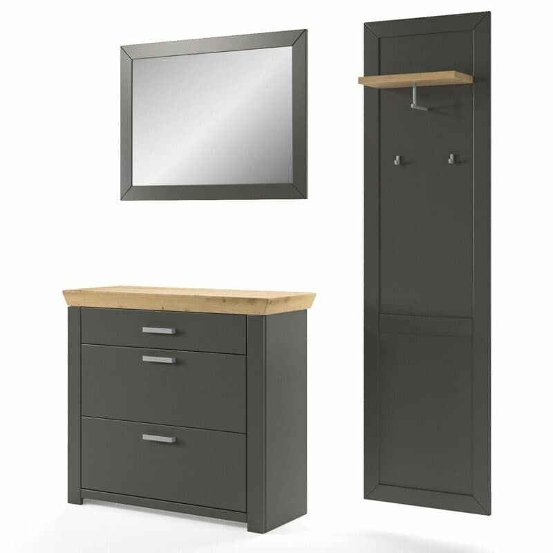 set one by Musterring GA-61 Kombination mit Deckplatte in Artisan Eiche Nachbildung und Korpus in Dekor Grau Anthrazit Nachbildung in seitlich frontaler Ansicht