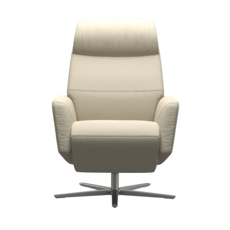 Stressless Scott Relaxsessel mit Lederbezug Batic Creme und einem Gestell in Brushed Aluminium in frontaler Ansicht