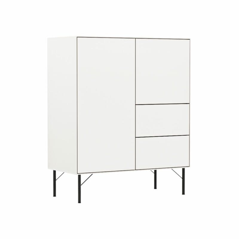 Raum.Freunde Henri Highboard in Lack matt weiß seitlich frontale Ansicht