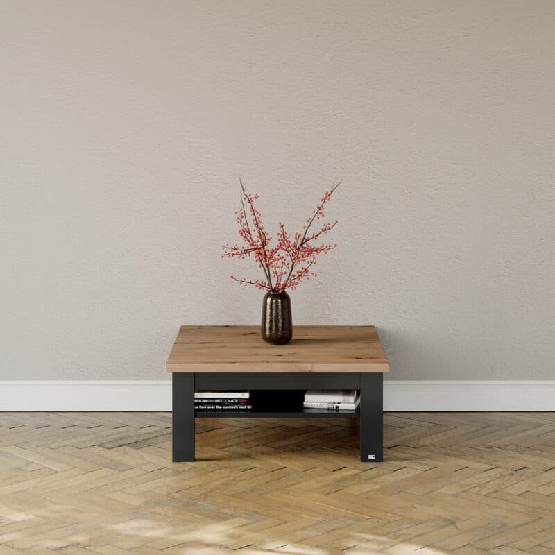 set one by Musterring Type 64 Couchtisch mit einer Tischplatte in Artisan Eiche Nachbildung und einem Tischgestell in Dekor Grau Anthrazit - Wohnbeispiel