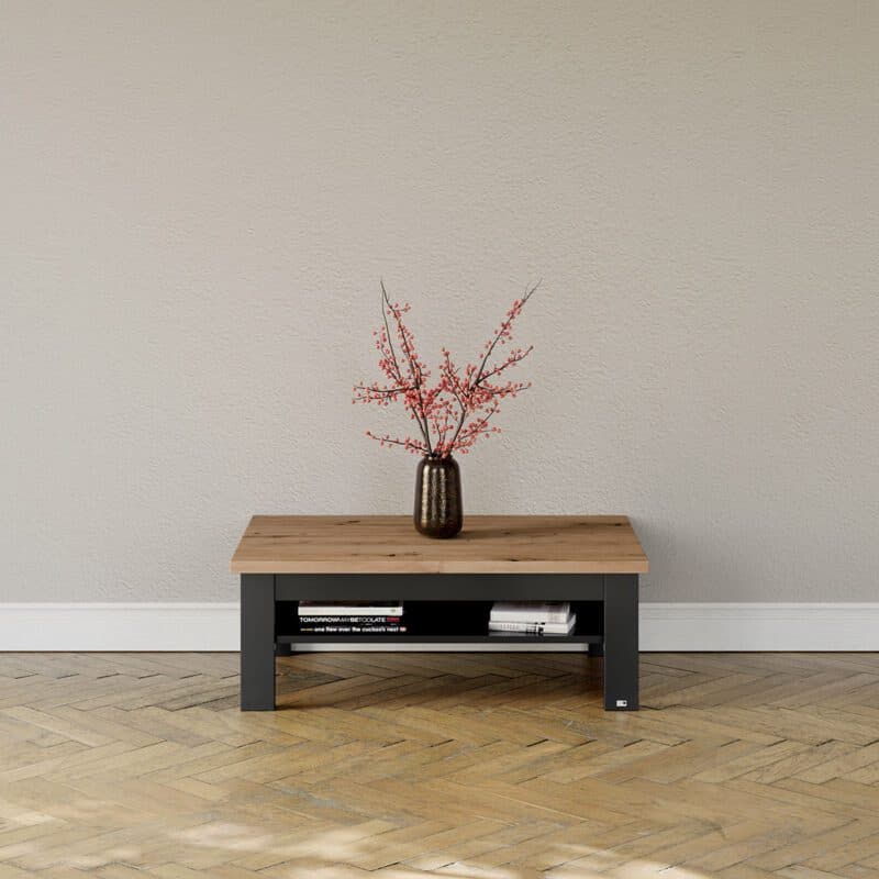 set one by Musterring Type 65 Couchtisch mit einer Deckplatte in Artisan Eiche Nachbildung und einem Gestell in Dekor Grau Anthrazit - Wohnbeispiel