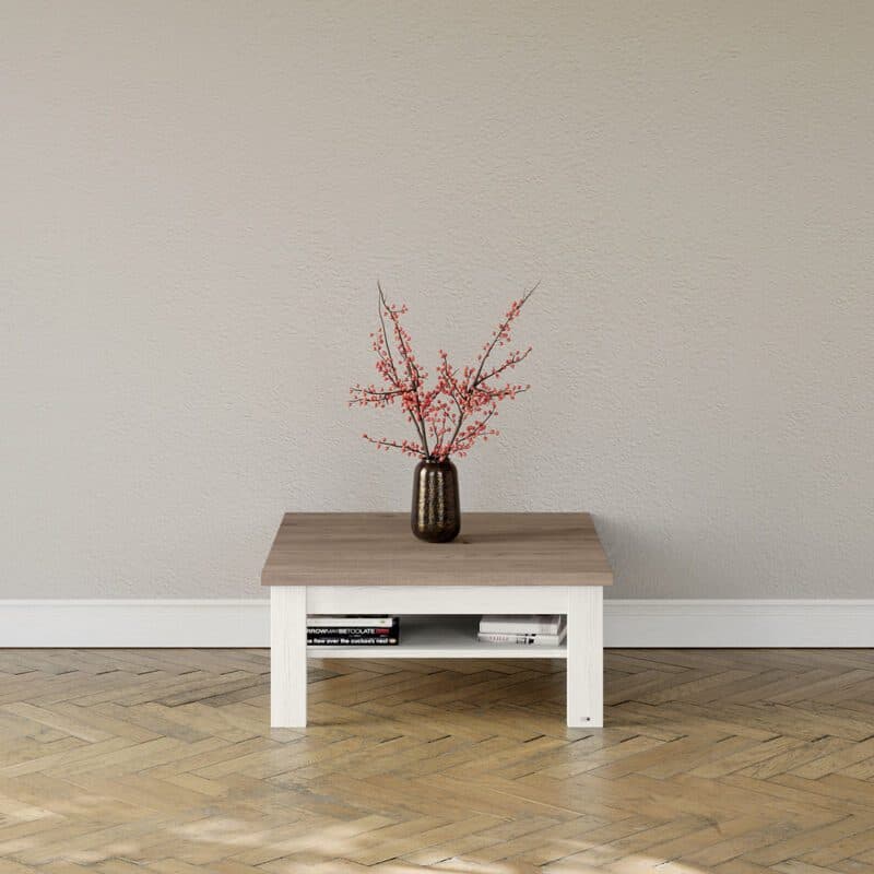 set one by Musterring Type 64 Couchtisch mit einer Tischplatte in Eiche Nelson Nachbildung und einem Tischgestell in Dekor Pino Aurelio - Wohnbeispiel