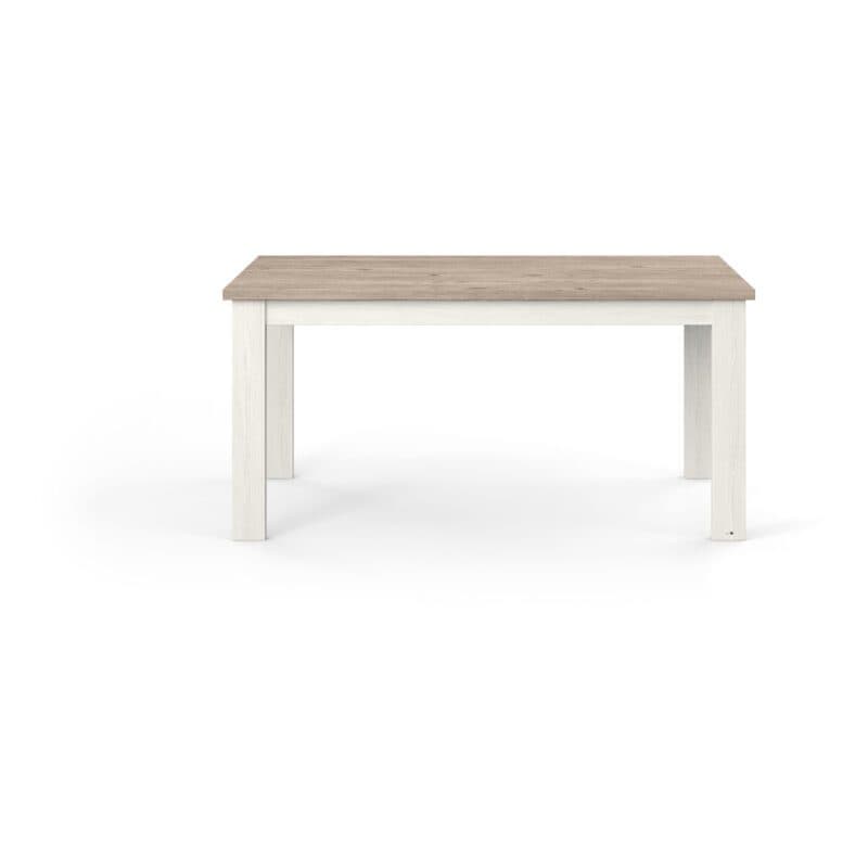 set one by Musterring Type 62 Esstisch mit einer Tischplatte in Eiche Nelson und einem Tischgestell in Pino Aurelio in frontaler Ansicht