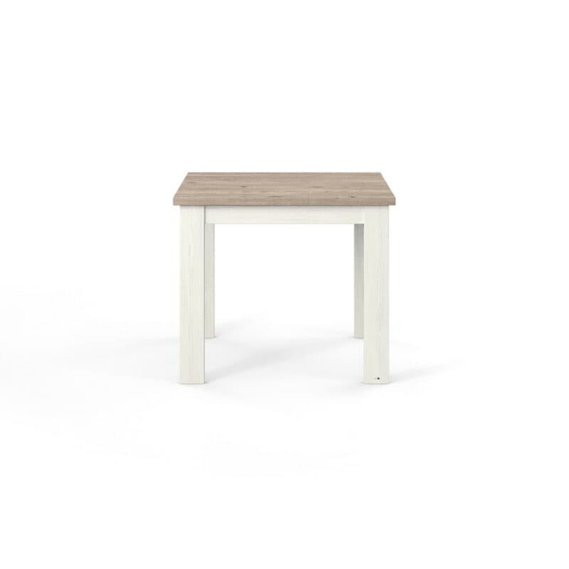 set one by Musterring Type 66 Esstisch mit einer Tischplatte in Eiche Nelson und einem Tischgestell in Pino Aurelio in frontaler Ansicht