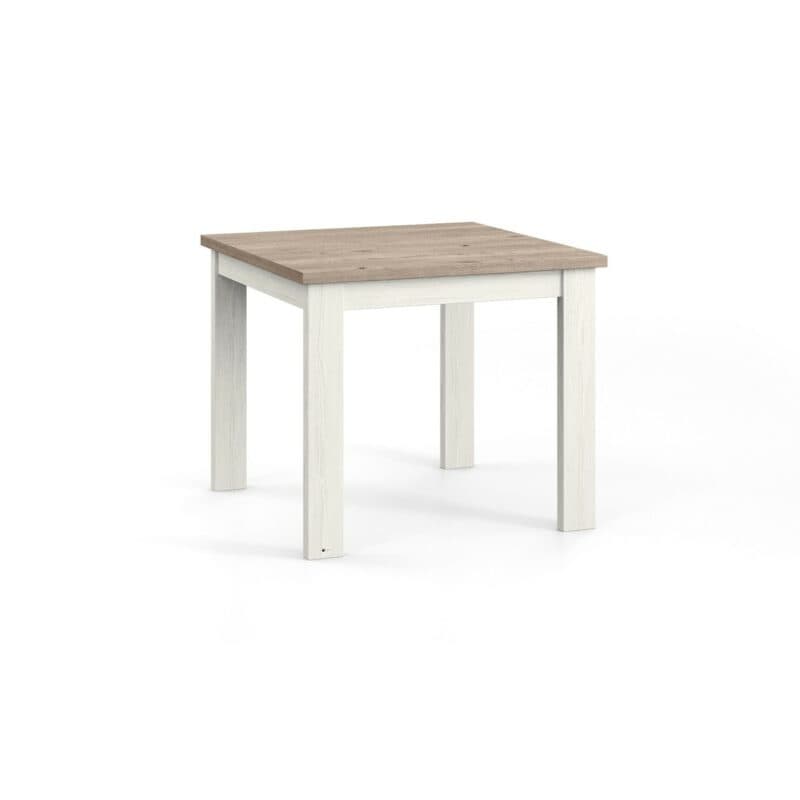 set one by Musterring Type 66 Esstisch mit einer Tischplatte in Eiche Nelson und einem Tischgestell in Pino Aurelio in seitlicher Ansicht