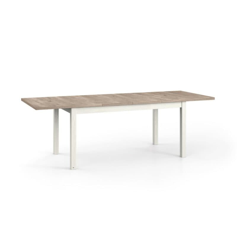 Set one by Musterring Type 68 Esstisch mit einer Tischplatte in Eiche Nelson Nachbildung und einem Tischgestell in Dekor Pino Aurelio in seitlich frontaler Ansicht