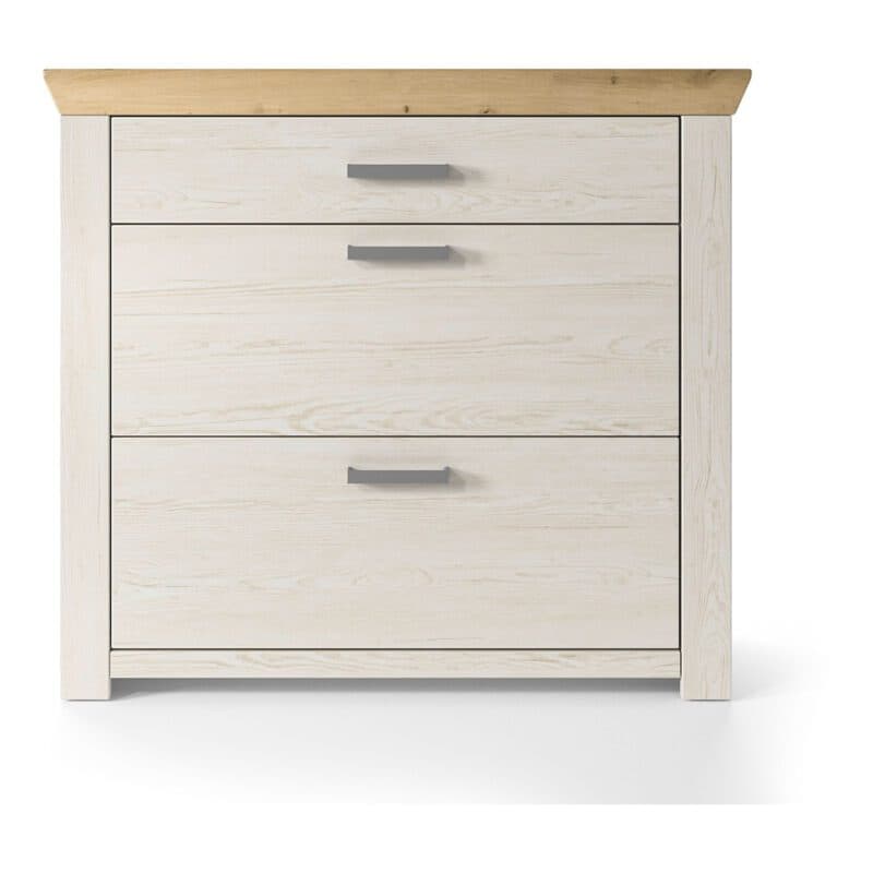 set one by Musterring York-Dielen GA-15 Schuhschrank mit Deckplatte in Artisan Eiche Nachbildung und Korpus in Dekor Pino Aurelio in frontaler Ansicht