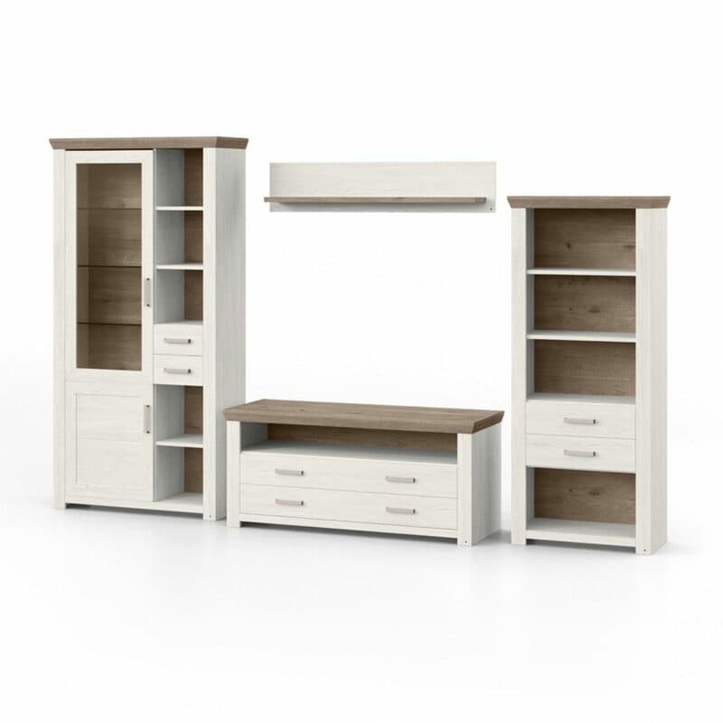 set one by Musterring York Kombination 02 mit einer Deckplatte in Eiche Nelson Nachbildung und einem Korpus in Dekor Pino in seitlicher Ansicht