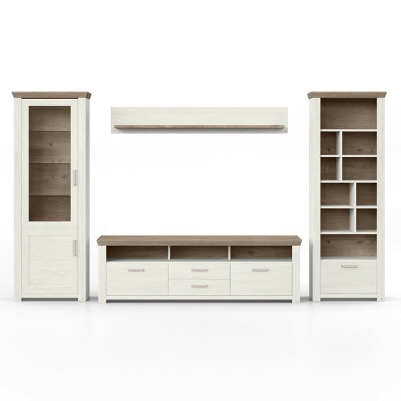 set one by Musterring York Kombination 03 mit einer Deckplatte in Artisan Eiche Nachbildung und einem Korpus in Dekor Pino Aurelio in frontaler Ansicht