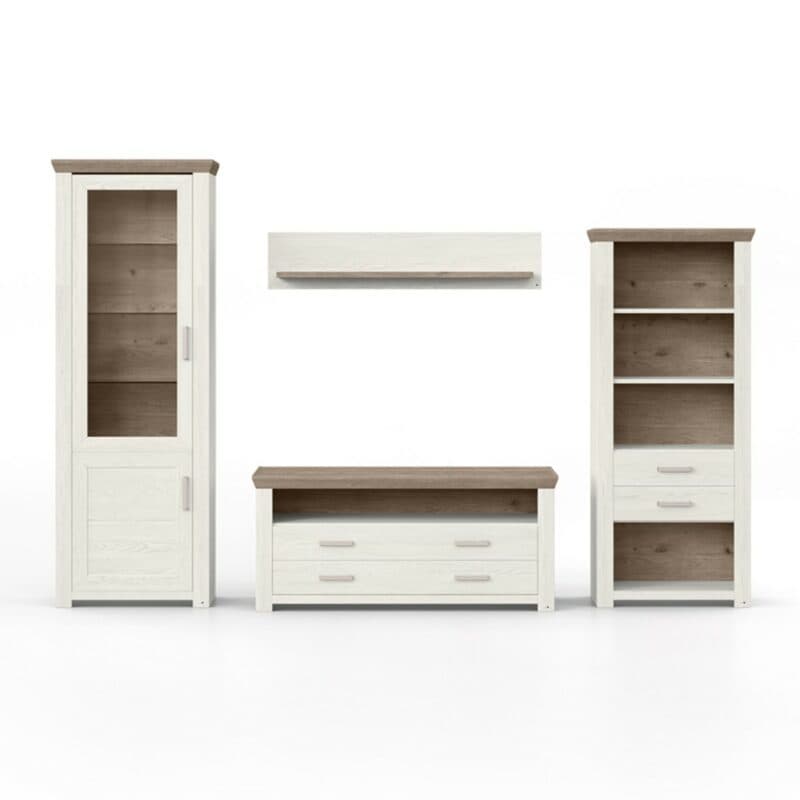 set one by Musterring York Kombination 04 mit einer Deckplatte in Artisan Eiche Nachbildung und einem Korpus in Dekor Pino Aurelio in frontaler Ansicht